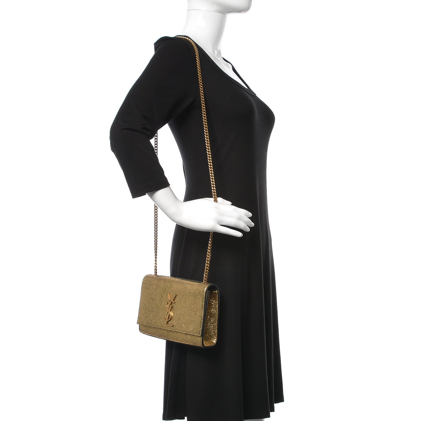 Metallic Calfskin Small Classic Monogram Kate Satchel Oro