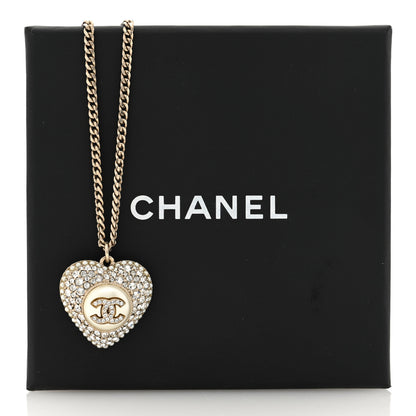 Chanel Pearl Crystal CC Heart Necklace Gold Pearly White 5 of 5