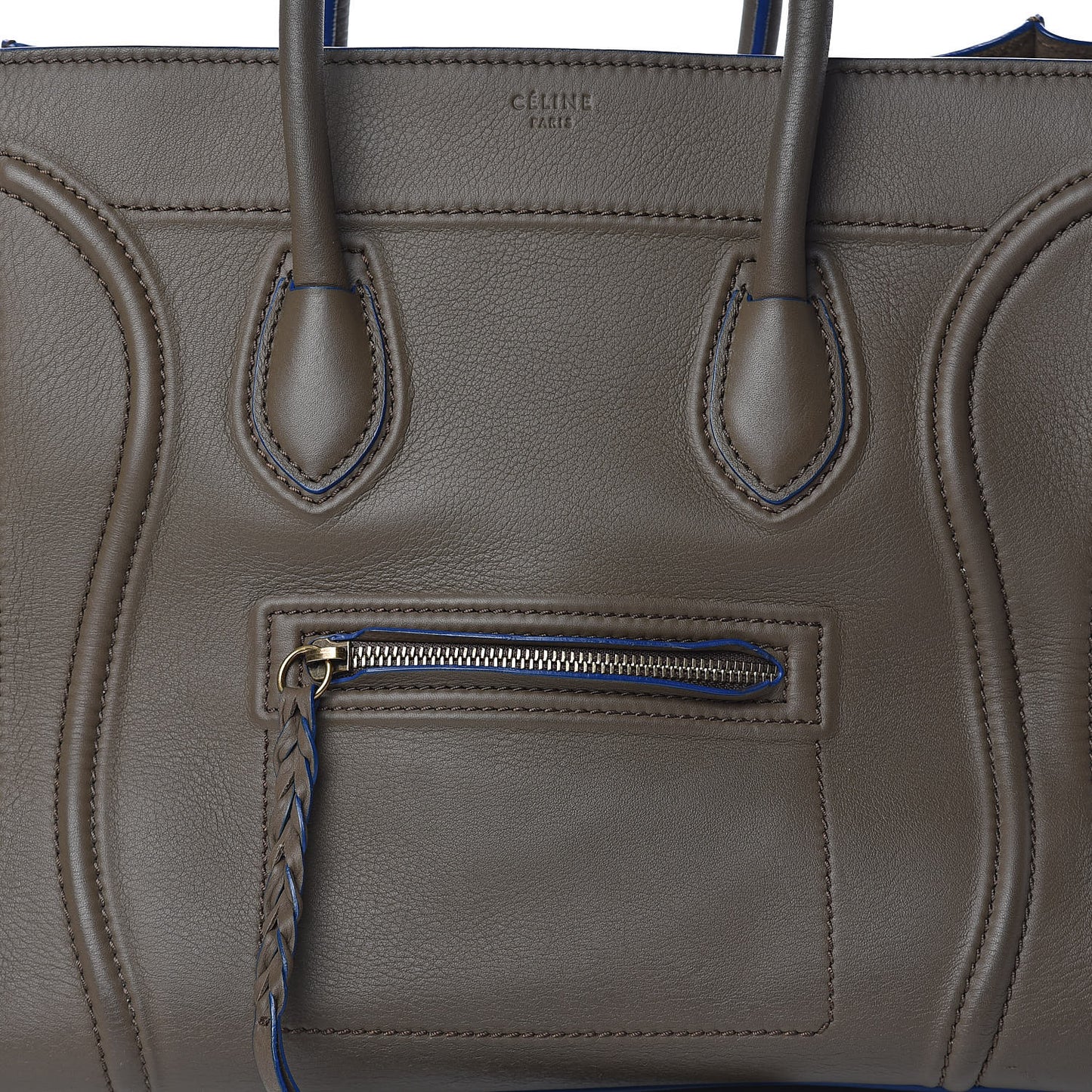 Supple Calfskin Medium Phantom Luggage Khaki Cobalt Trim