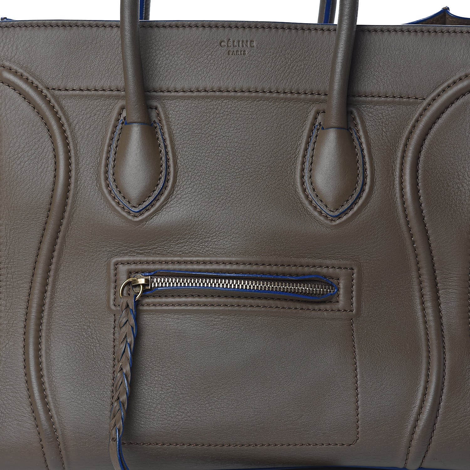 Celine Supple Calfskin Medium Phantom Luggage Khaki Cobalt Trim 7 of 14