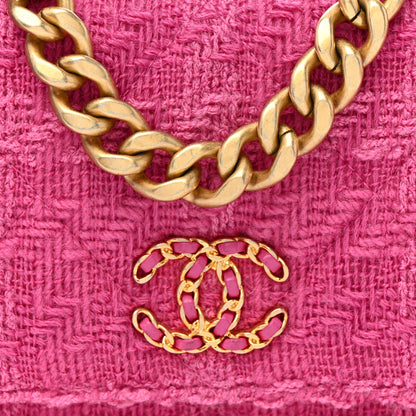Chanel Wool Tweed Lambskin Quilted Chanel 19 Wallet On Chain WOC and Coin Purse  Fuchsia 10 of 13