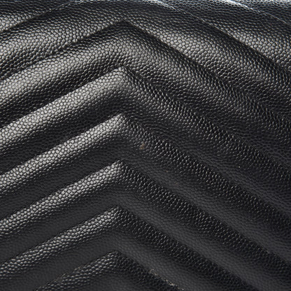 Saint Laurent Grain De Poudre Matelasse Chevron Monogram Envelope Chain Wallet Black 9 of 15