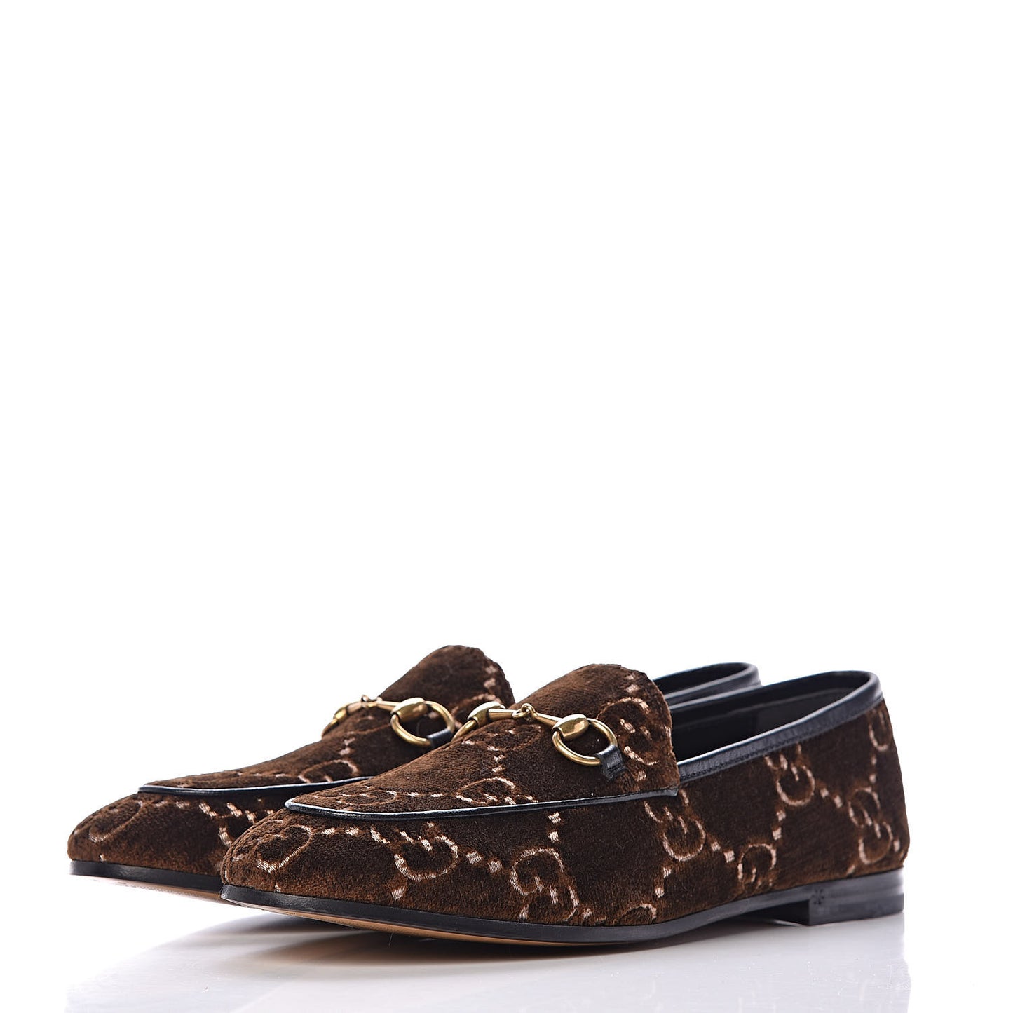 Velvet GG Monogram Horsebit Womens Jordaan Loafers 36.5 Brown Black