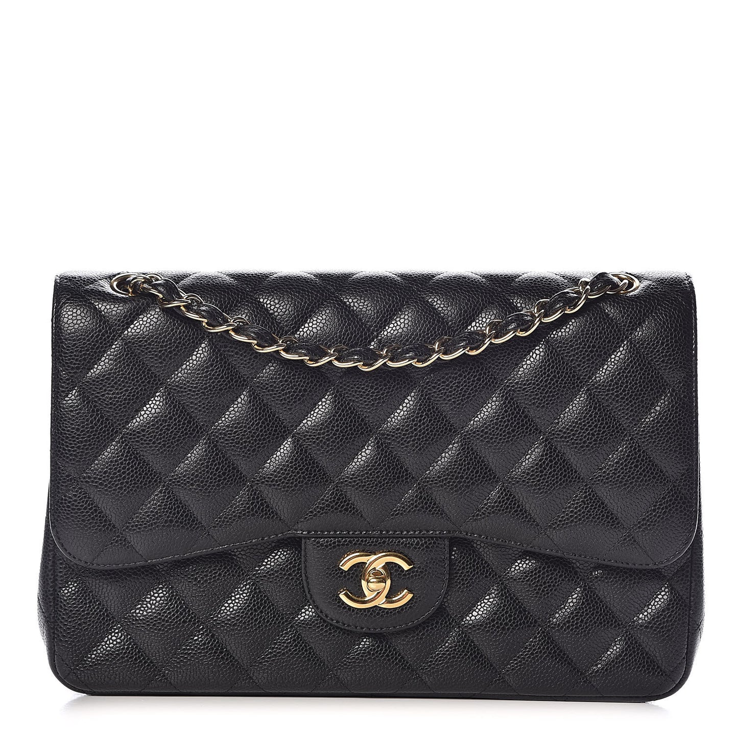 Caviar Quilted Jumbo Double Flap Black