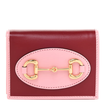 Gucci Boarded Plutone Calfskin Bi-Color Horsebit 1955 Card Case Wallet New Cherry Red Wild Rose 1 of 8