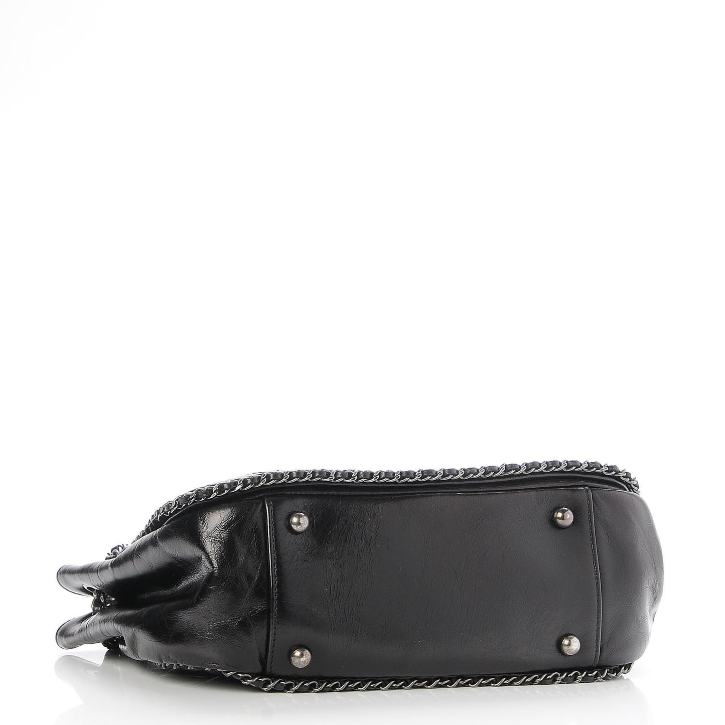 Glazed Calfskin Quilted Small CC Enchained Accordion Flap Black