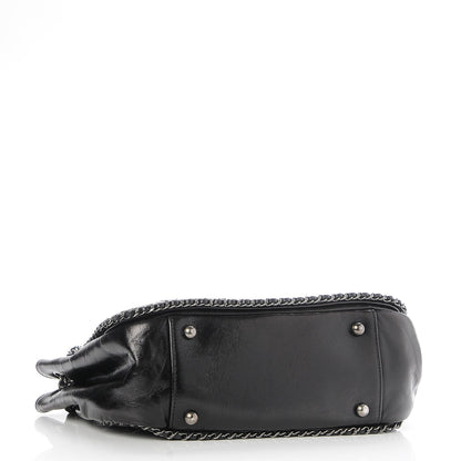 Chanel Glazed Calfskin Quilted Small CC Enchained Accordion Flap Black 5 of 8