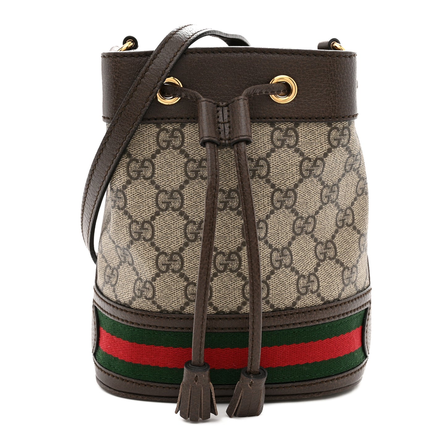 GG Supreme Monogram Web Mini Ophidia Bucket Bag Brown