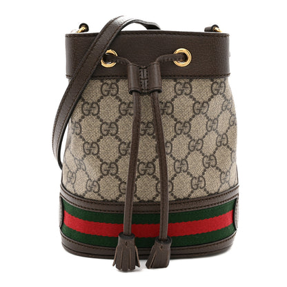 Gucci GG Supreme Monogram Web Mini Ophidia Bucket Bag Brown 1 of 10