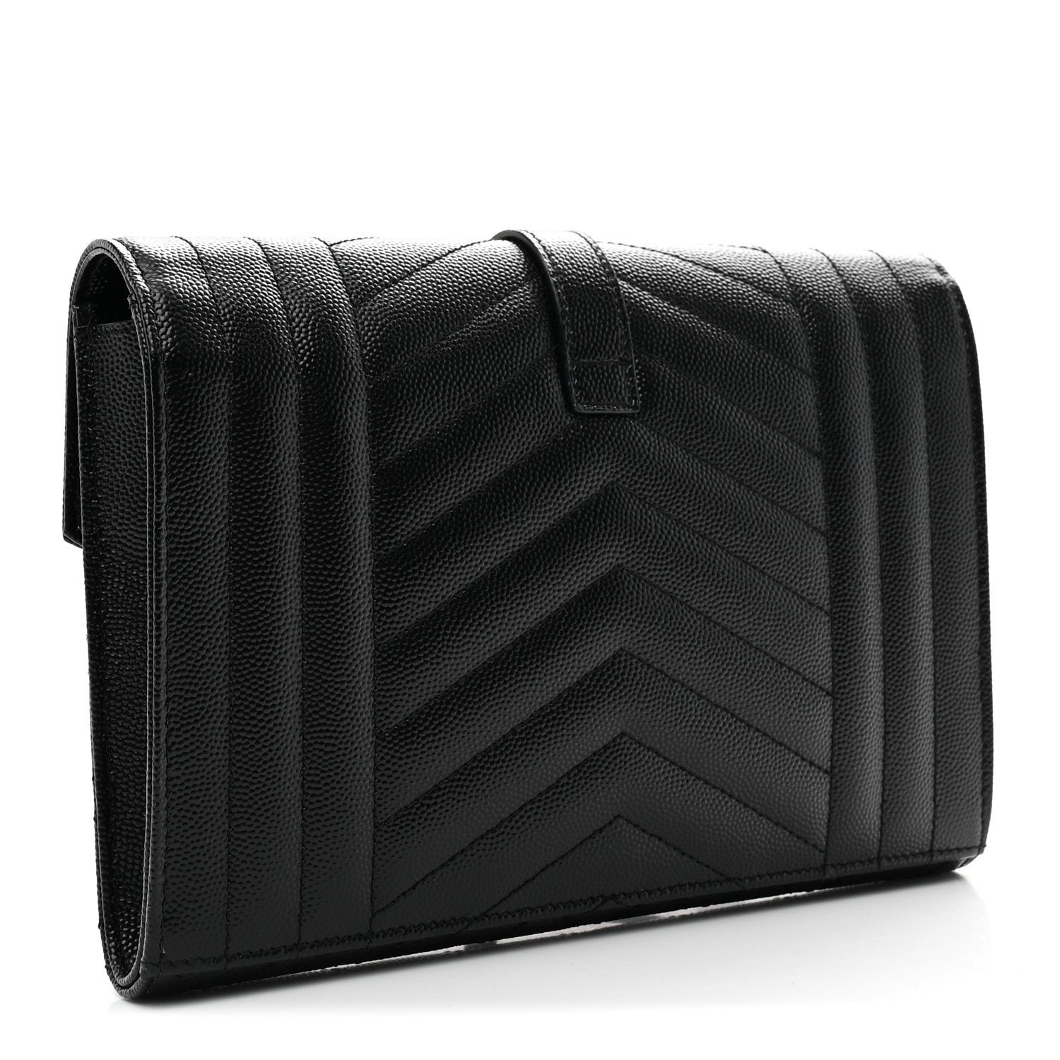 Saint Laurent Grain De Poudre Textured Mixed Matelasse Triquilt Monogram Clutch Black 3 of 7