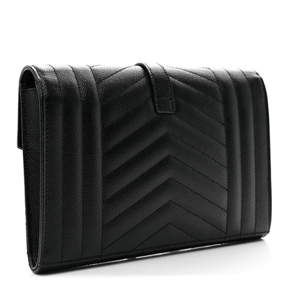 Saint Laurent Grain De Poudre Textured Mixed Matelasse Triquilt Monogram Clutch Black 3 of 7