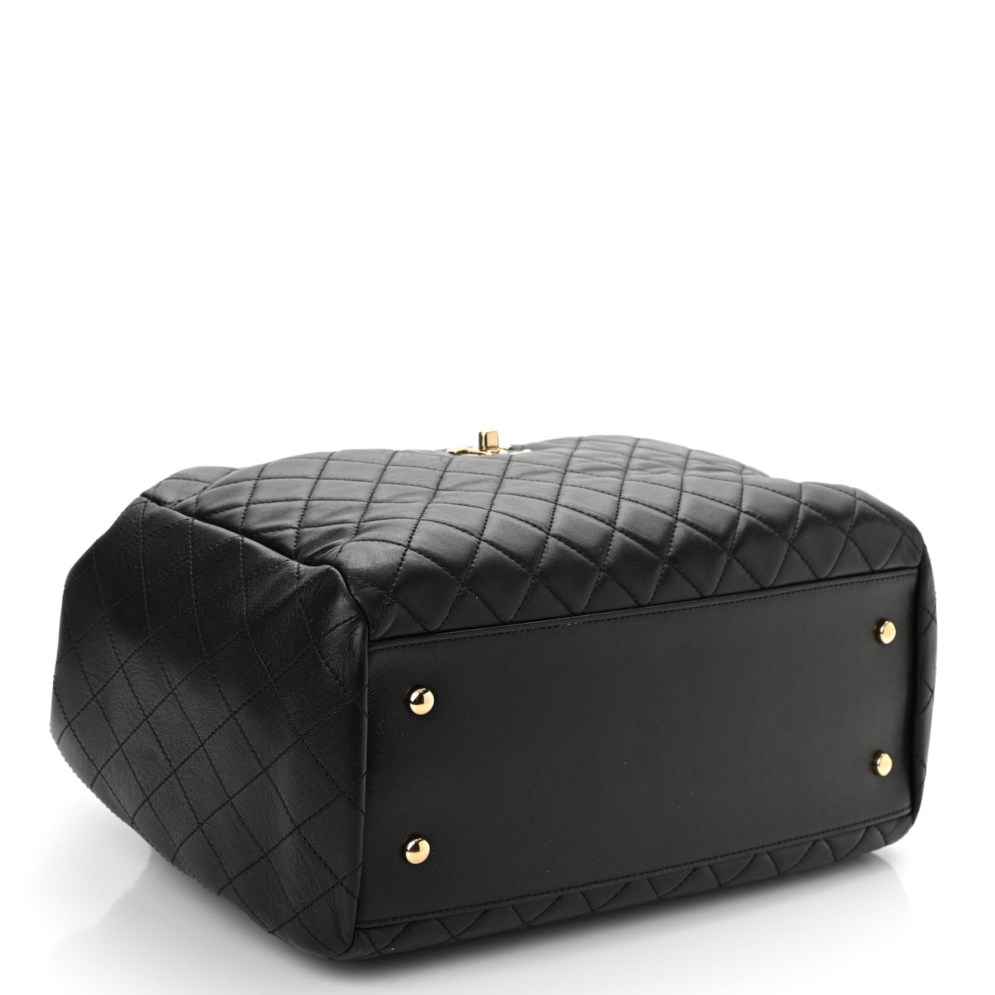 Lambskin Quilted Large Drawstring Bag Black