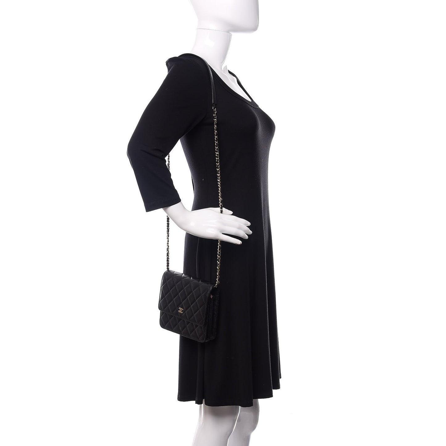 Caviar Quilted Square Wallet On Chain WOC Black