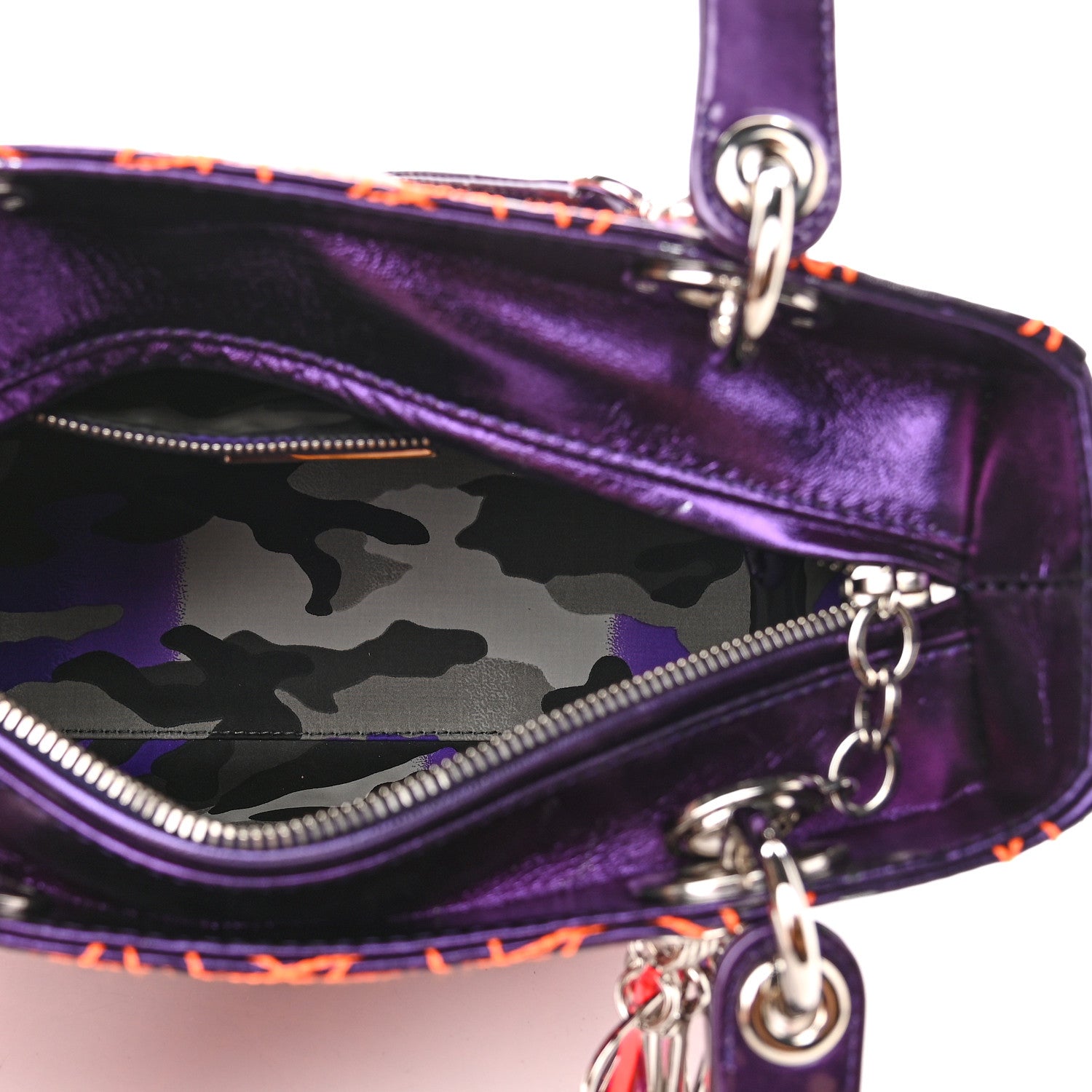 Christian Dior Metallic Lambskin Cannage Medium Anselm Reyle Lady Dior Purple Orange 7 of 8