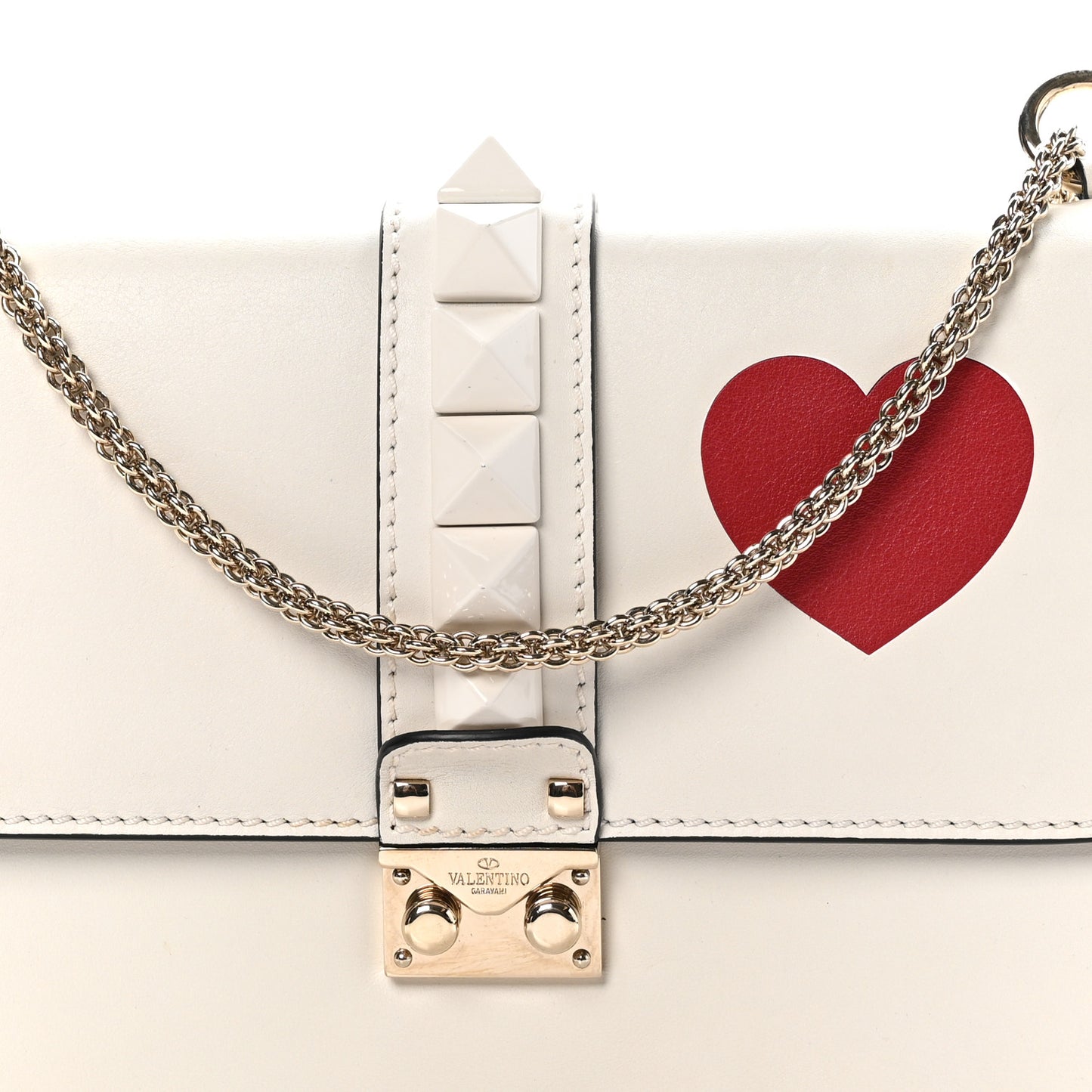 Nappa Painted Heart Medium Glam Lock Rockstud Flap White