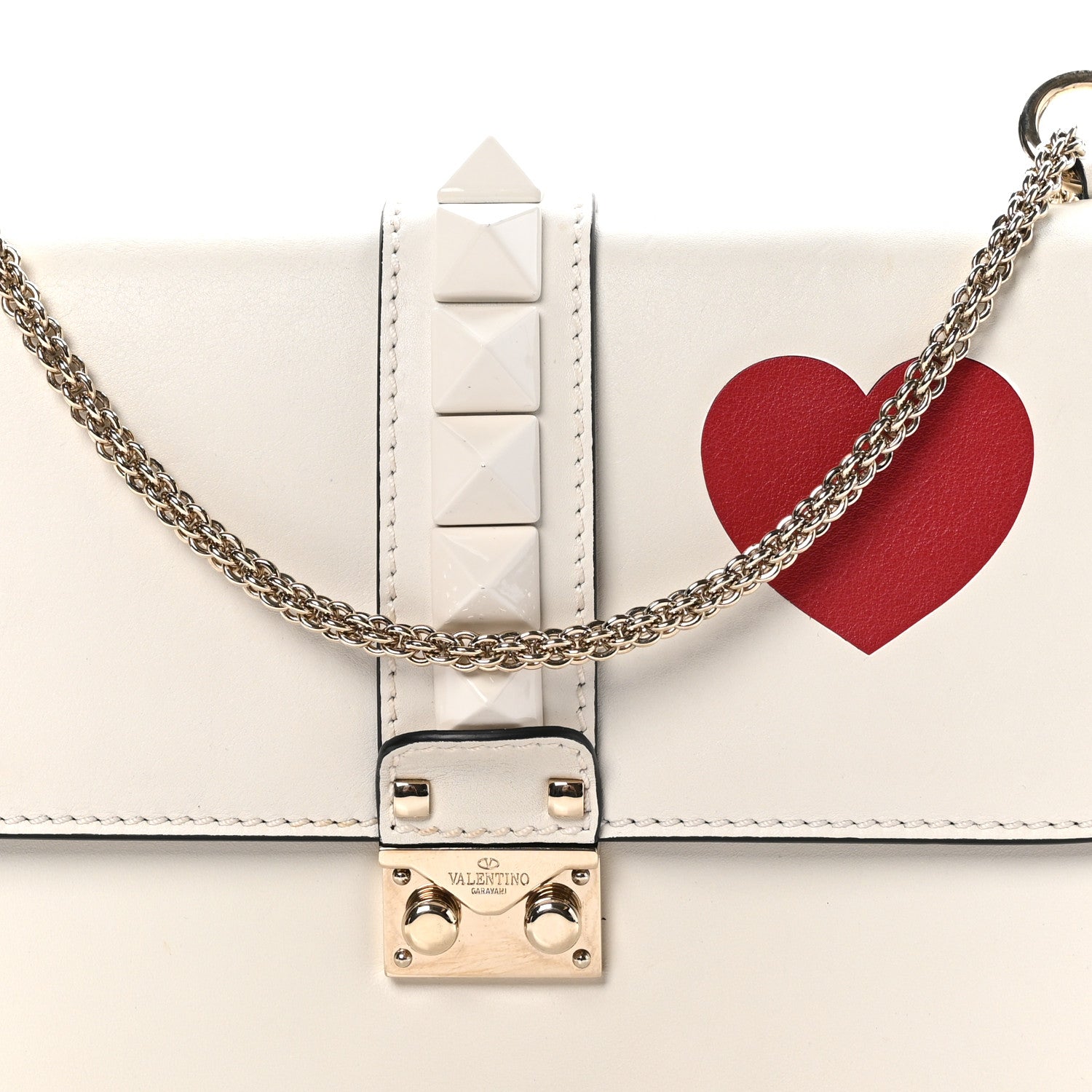 Valentino Garavani Nappa Painted Heart Medium Glam Lock Rockstud Flap White 8 of 10