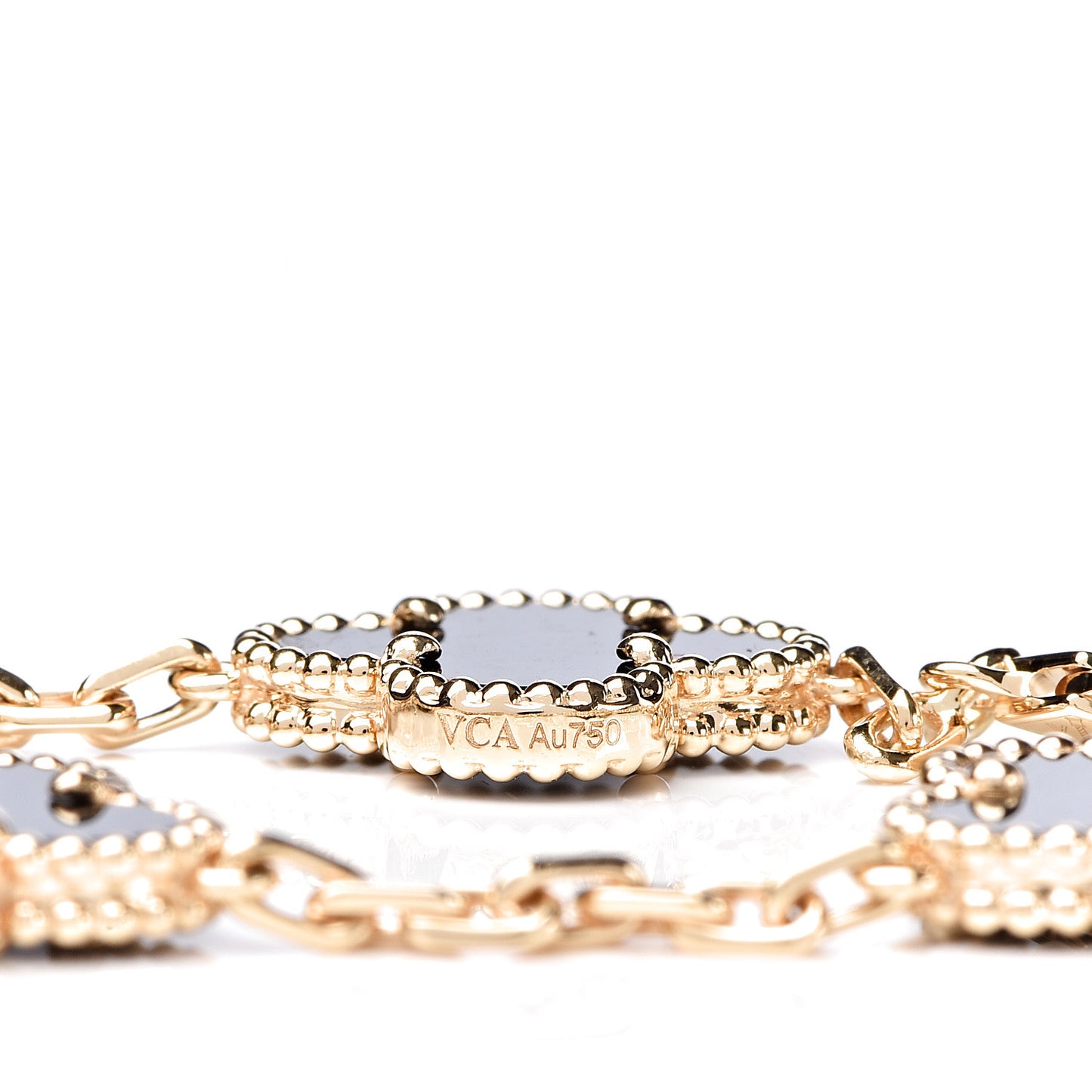 18K Yellow Gold Black Onyx 5 Motifs Vintage Alhambra Bracelet