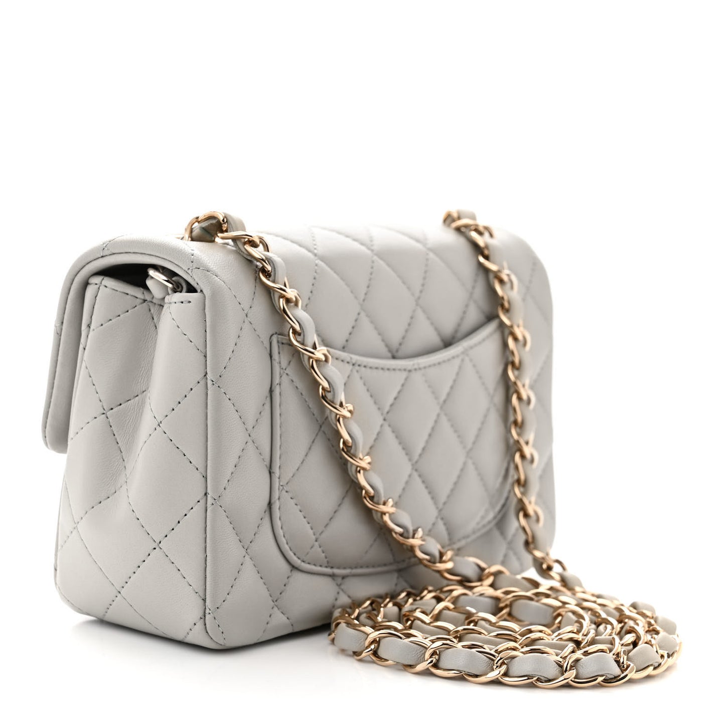 Lambskin Quilted Mini Rectangular Flap Grey