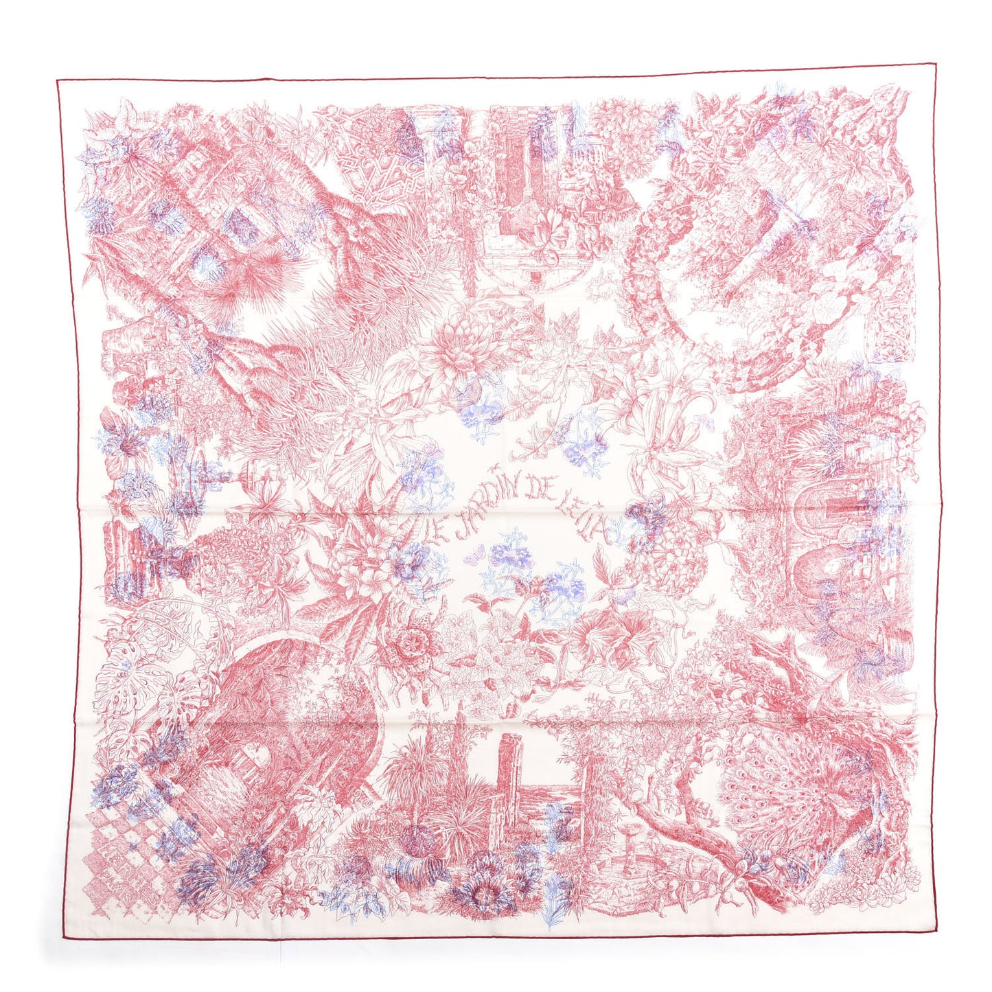 Cashmere Silk Le Jardin De Leila Au Bloc Shawl 140 Blanc Rose Vif Encre
