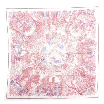 Hermes Cashmere Silk Le Jardin De Leila Au Bloc Shawl 140 Blanc Rose Vif Encre 1 of 4