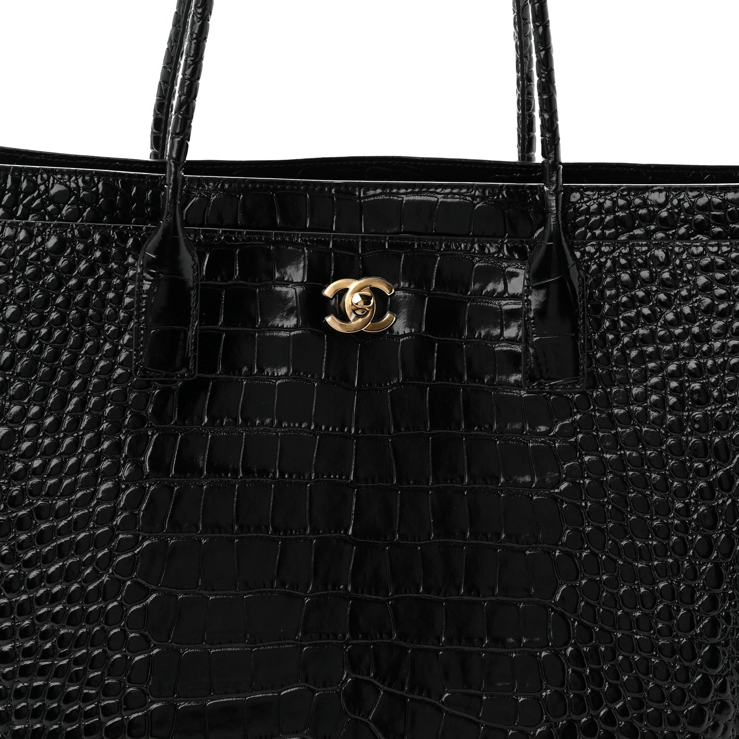 Chanel Calfskin Crocodile Embossed Archetype Large Shopping Tote Black 8 of 10