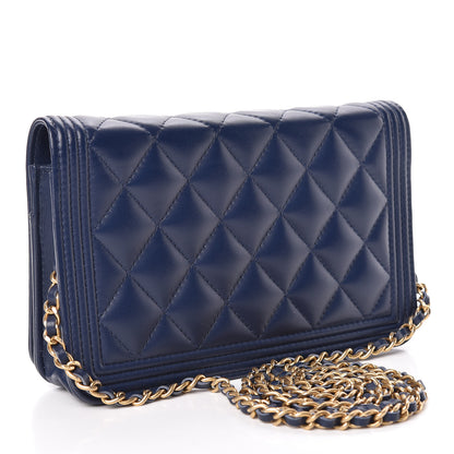 Chanel Lambskin Quilted Boy Wallet On Chain WOC Navy Blue 3 of 12