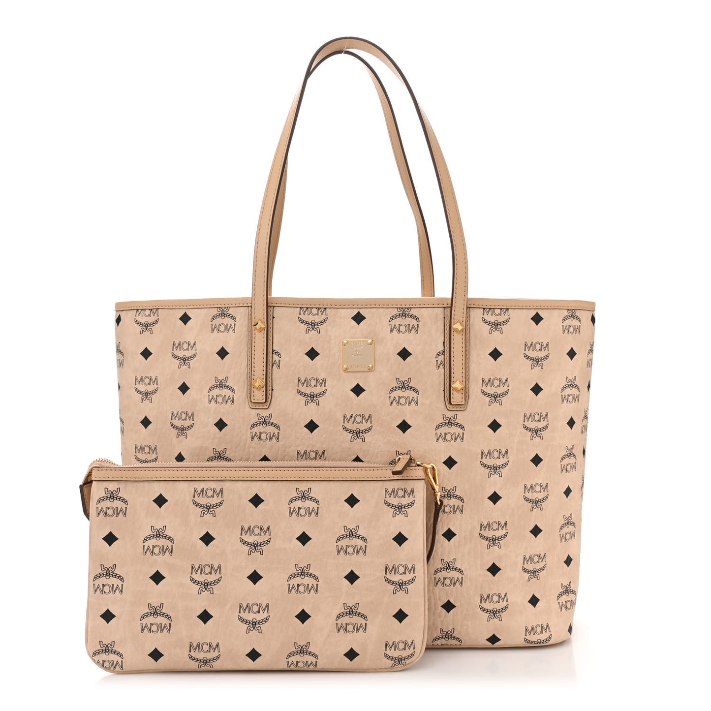 Visetos Medium Top Zip Shopper Tote Beige