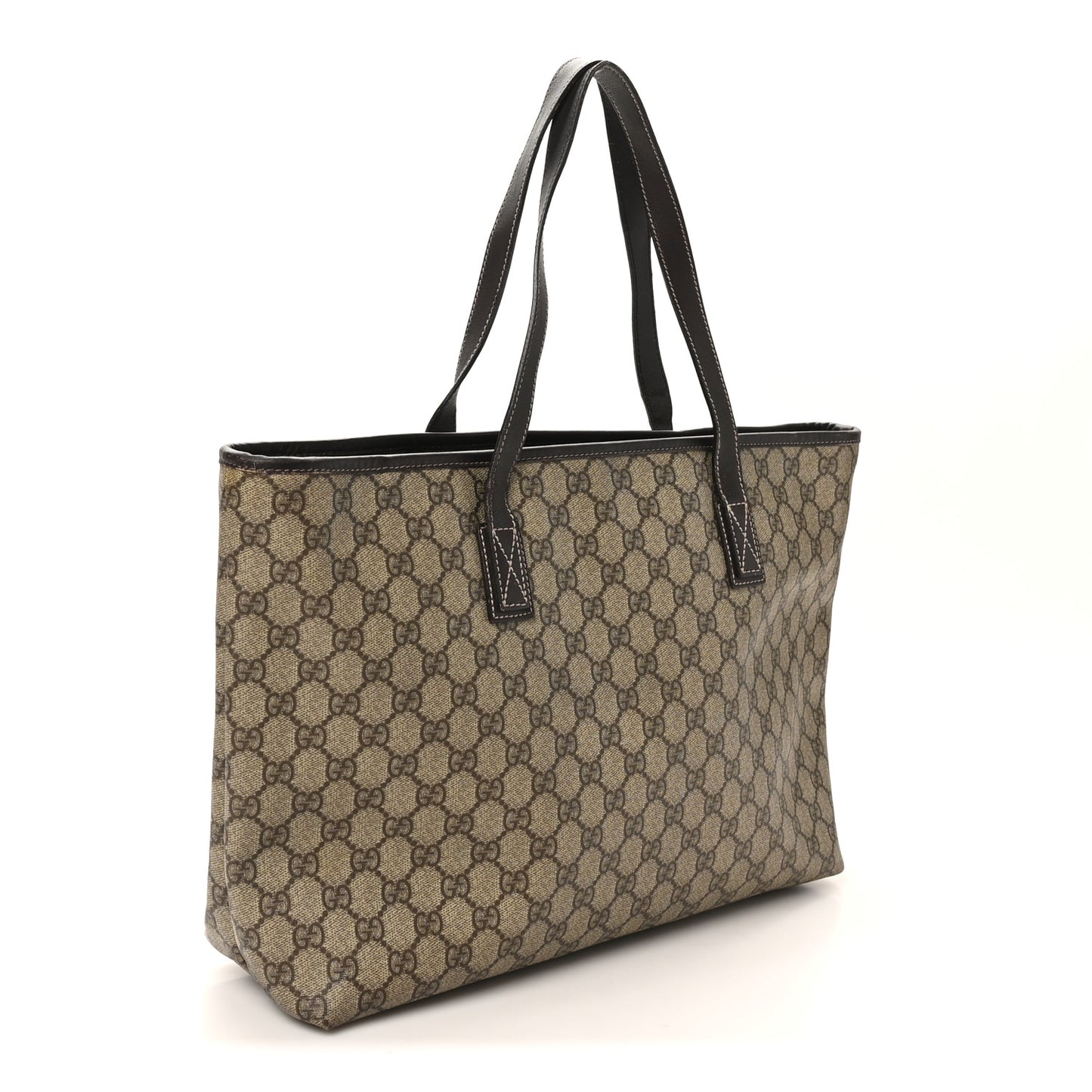 GG Supreme Monogram Medium Zippered Shopping Tote Dark Brown