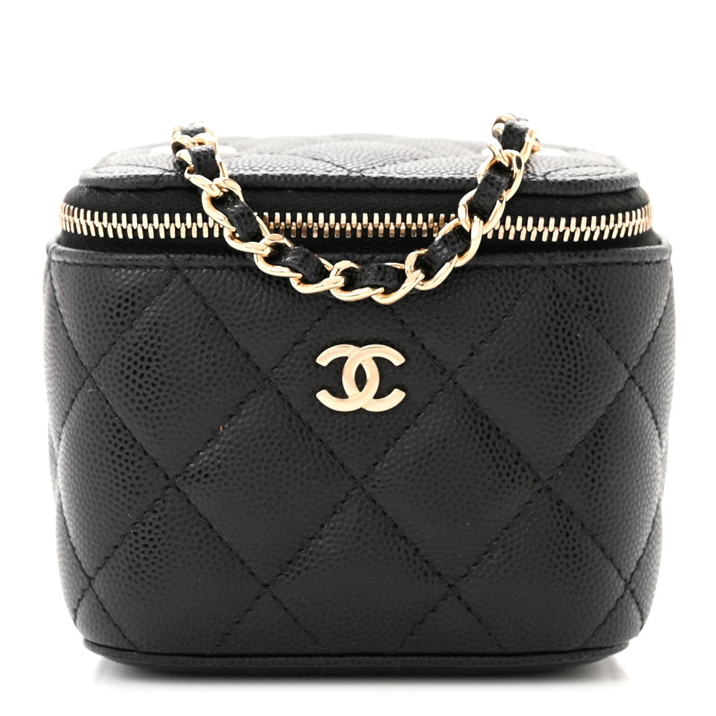 Caviar Quilted Mini Vanity Case With Chain Black