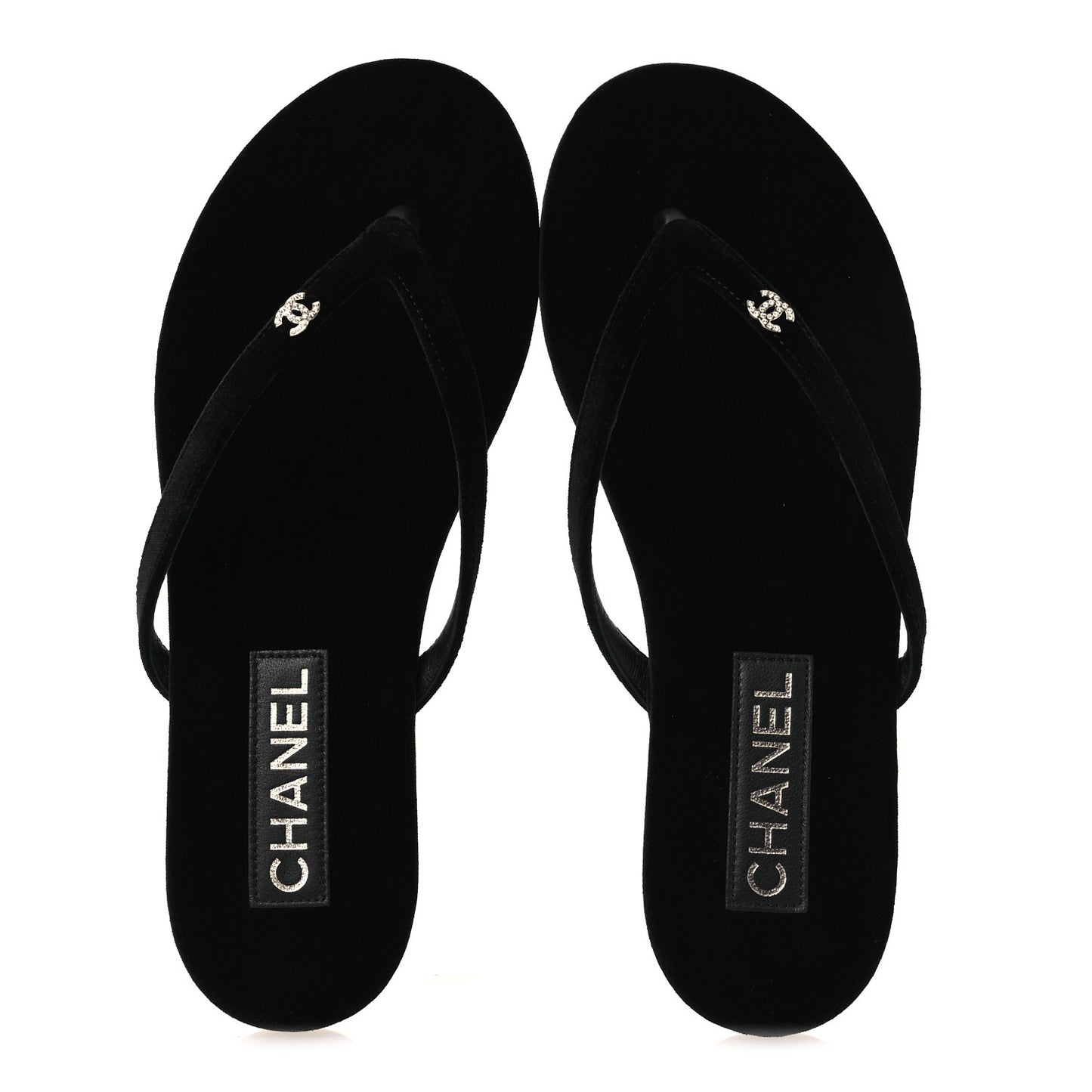 Velvet Crystal CC Thong Sandals 38 Black