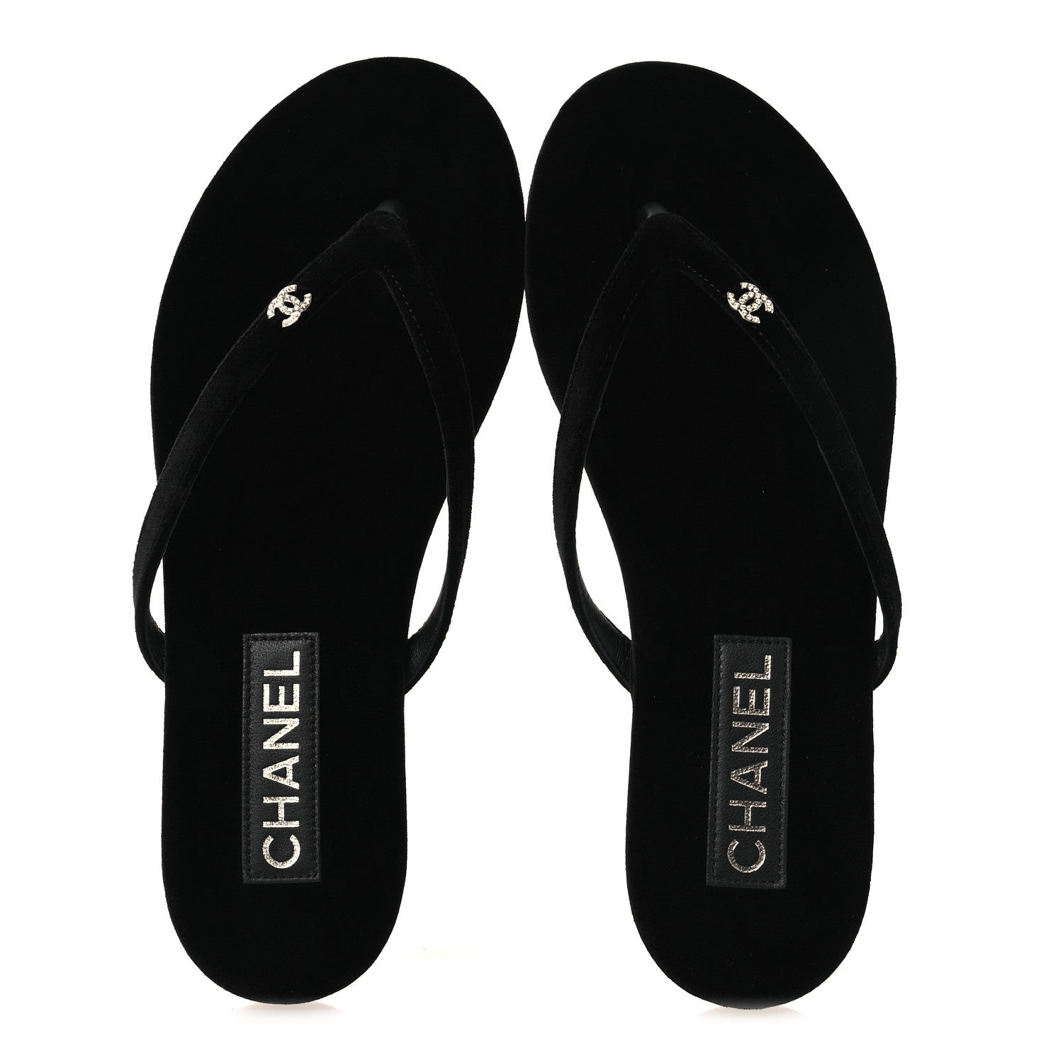 Chanel Velvet Crystal CC Thong Sandals 38 Black 2 of 11