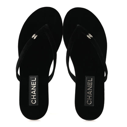 Chanel Velvet Crystal CC Thong Sandals 38 Black 2 of 11