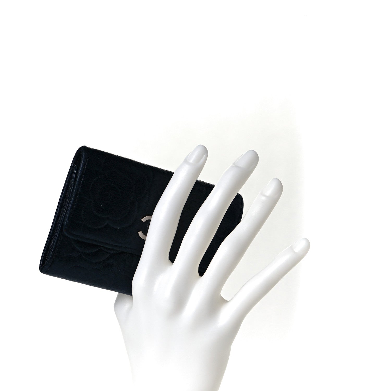 Chanel Lambskin Camellia Embossed Card Holder Wallet Black 8 of 8