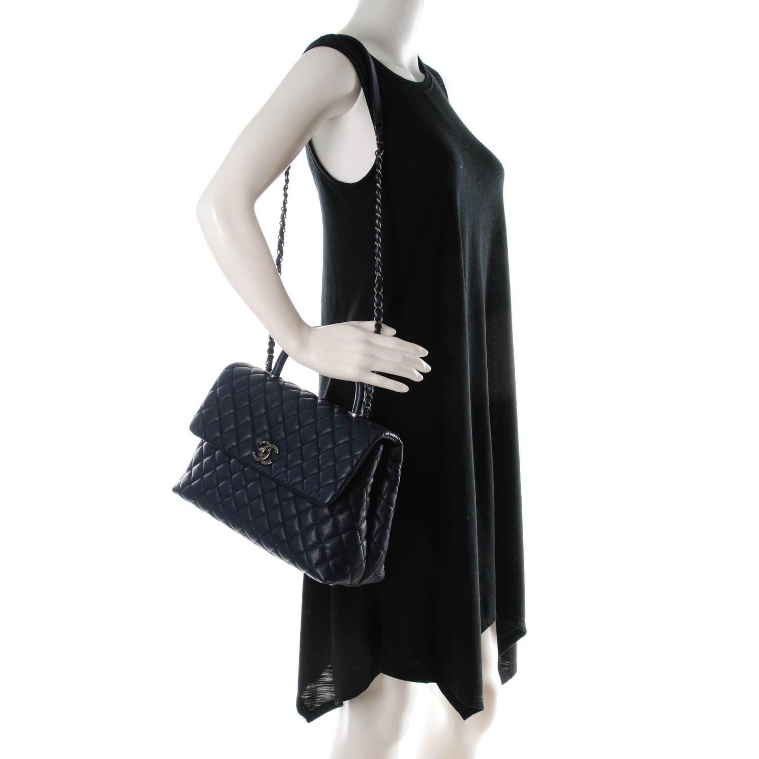 Chanel Caviar Quilted Medium Coco Handle Flap Navy 2 of 7
