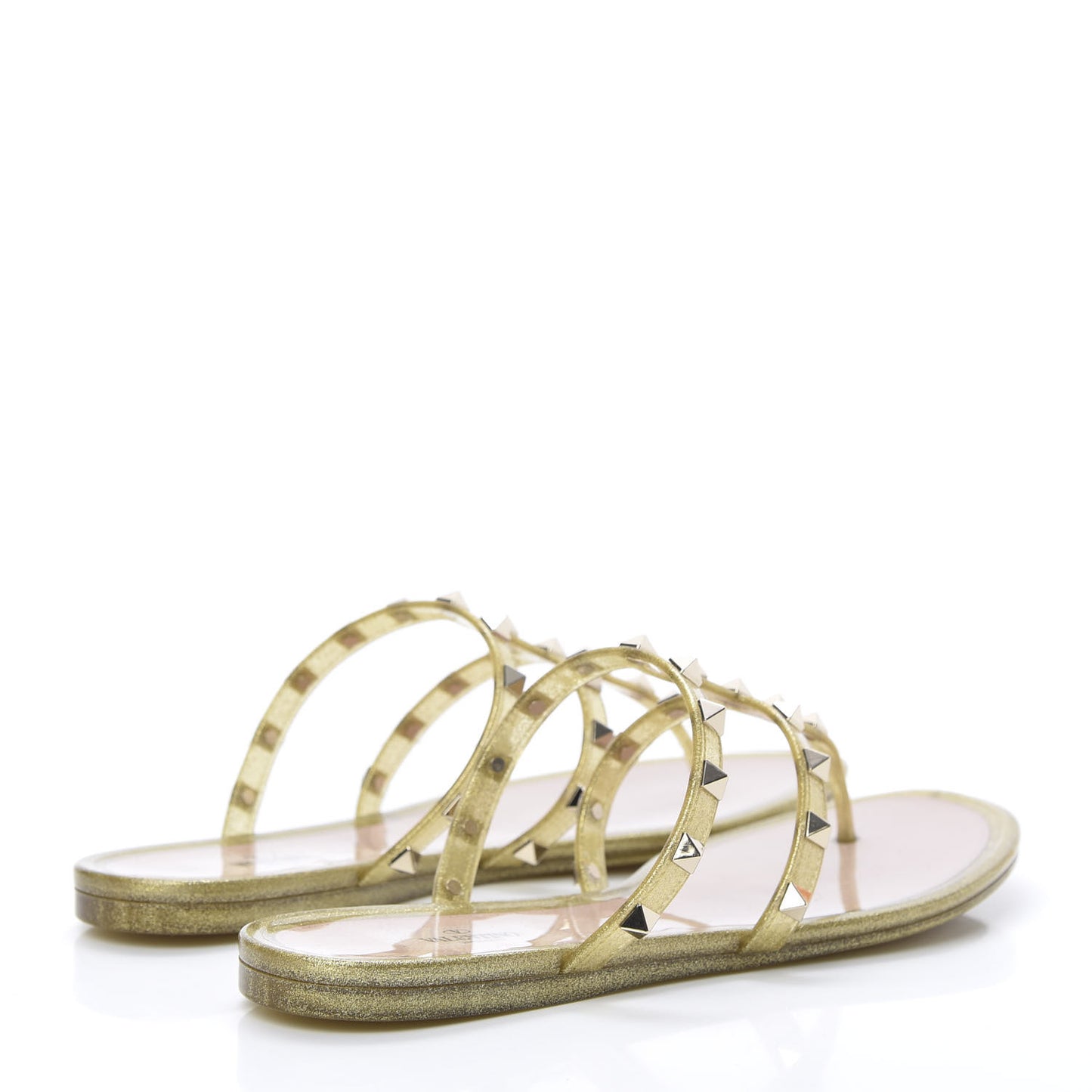 PVC Jelly Glitter Rockstud Caged Flat Thong Sandals 40 Oro