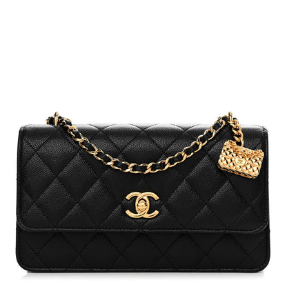 Chanel Shiny Caviar Quilted Flap Charm Wallet On Chain WOC Black 1 of 13
