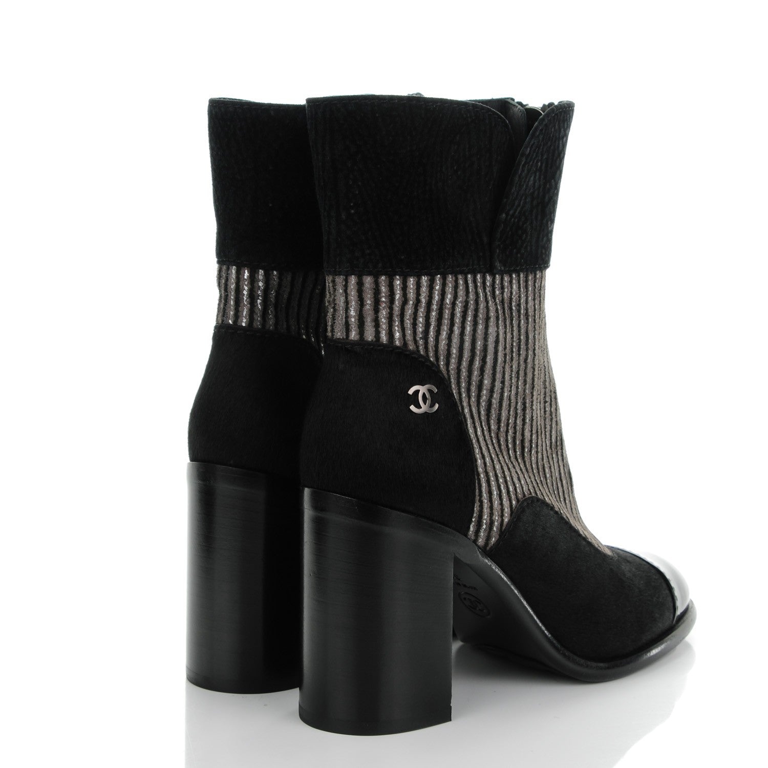 Chanel Suede Calf Hair CC Short Boots 36.5 Black Grey 4 of 9