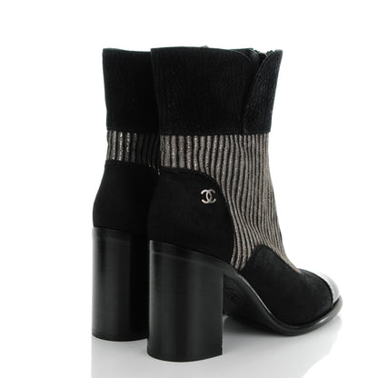 Chanel Suede Calf Hair CC Short Boots 36.5 Black Grey 4 of 9
