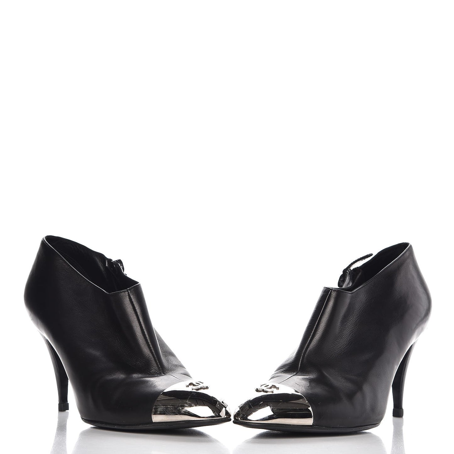 Calfskin CC Cap Toe Ankle Boots 40 Black Silver