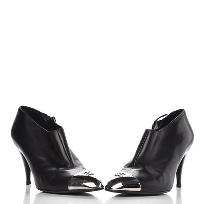 Chanel Calfskin CC Cap Toe Ankle Boots 40 Black Silver 6 of 10