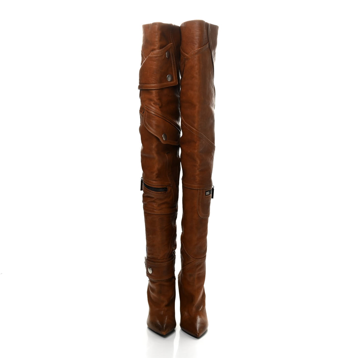 Calfskin Niki Zip Over The Knee Boot 35.5 Brown