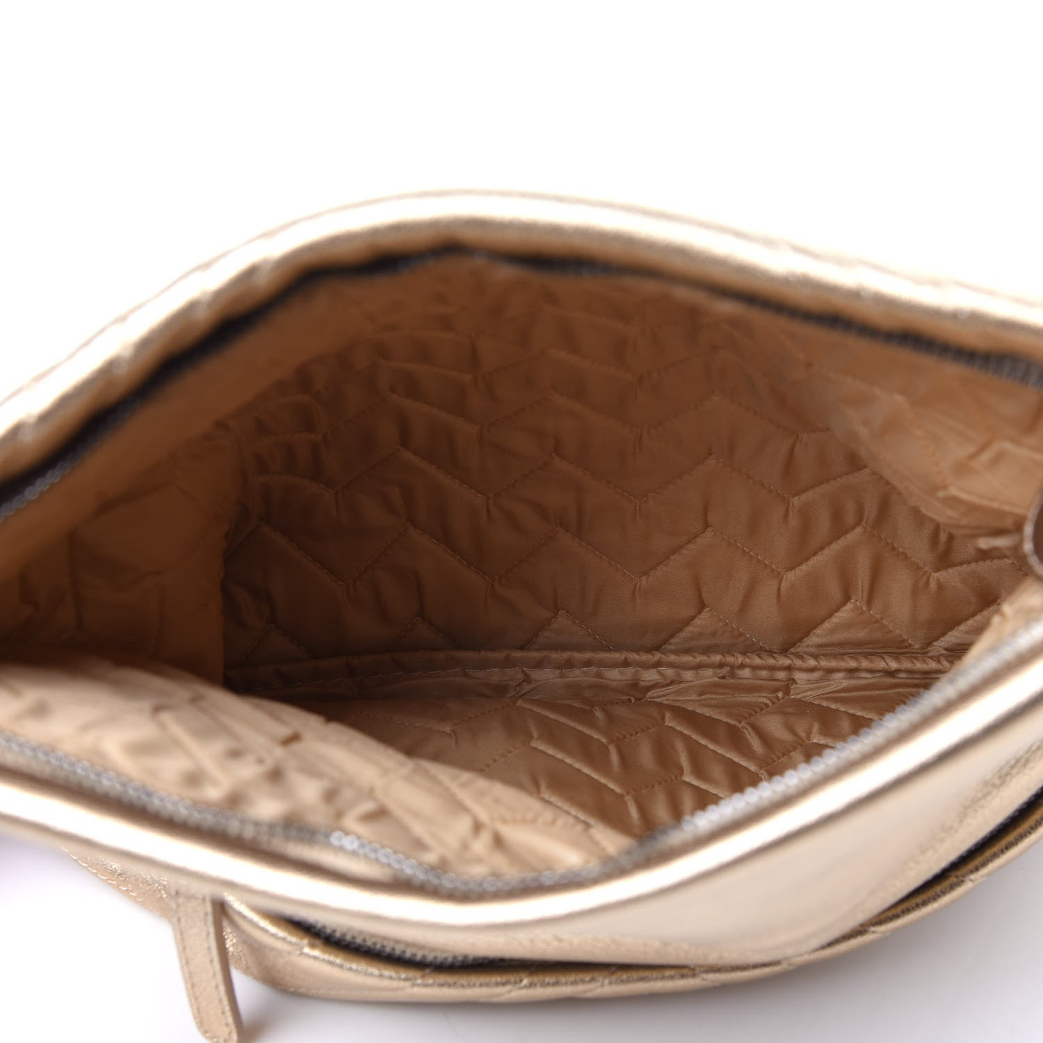 Chanel Metallic Calfskin Chevron Quilted CC Beauty Clutch Gold 5 of 11
