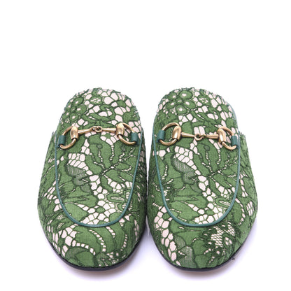 Gucci Lace Malaga Kid Womens Princetown Slippers 35 Green Grass Skin Rose 5 of 17