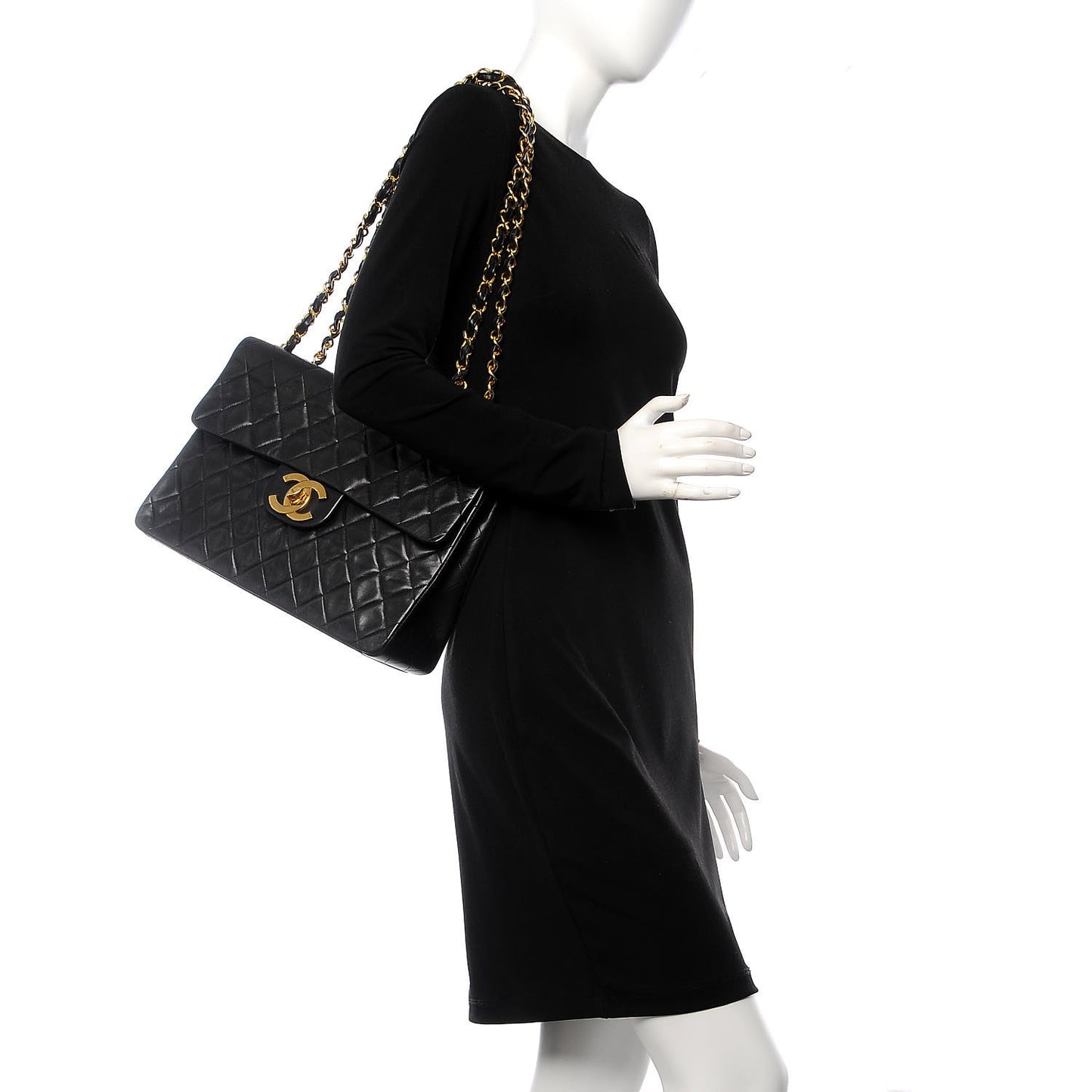 Lambskin Quilted XL Jumbo Single Flap Black