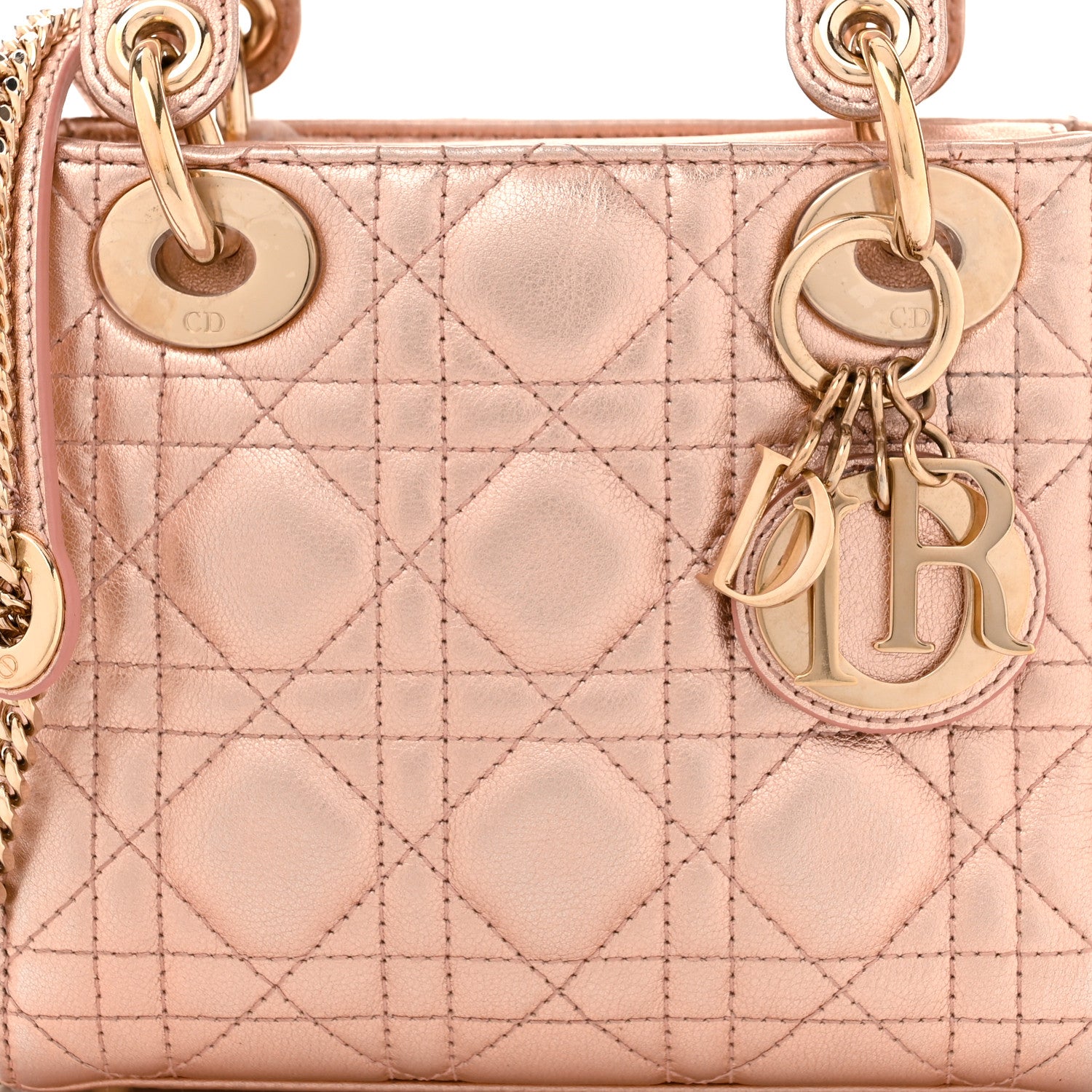 Christian Dior Metallic Grained Calfskin Cannage Mini Lady Dior Gold Rose 8 of 10