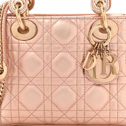 Christian Dior Metallic Grained Calfskin Cannage Mini Lady Dior Gold Rose 8 of 10