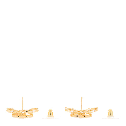 Chanel Metal Crystal CC Square Floral Earrings Gold 3 of 4