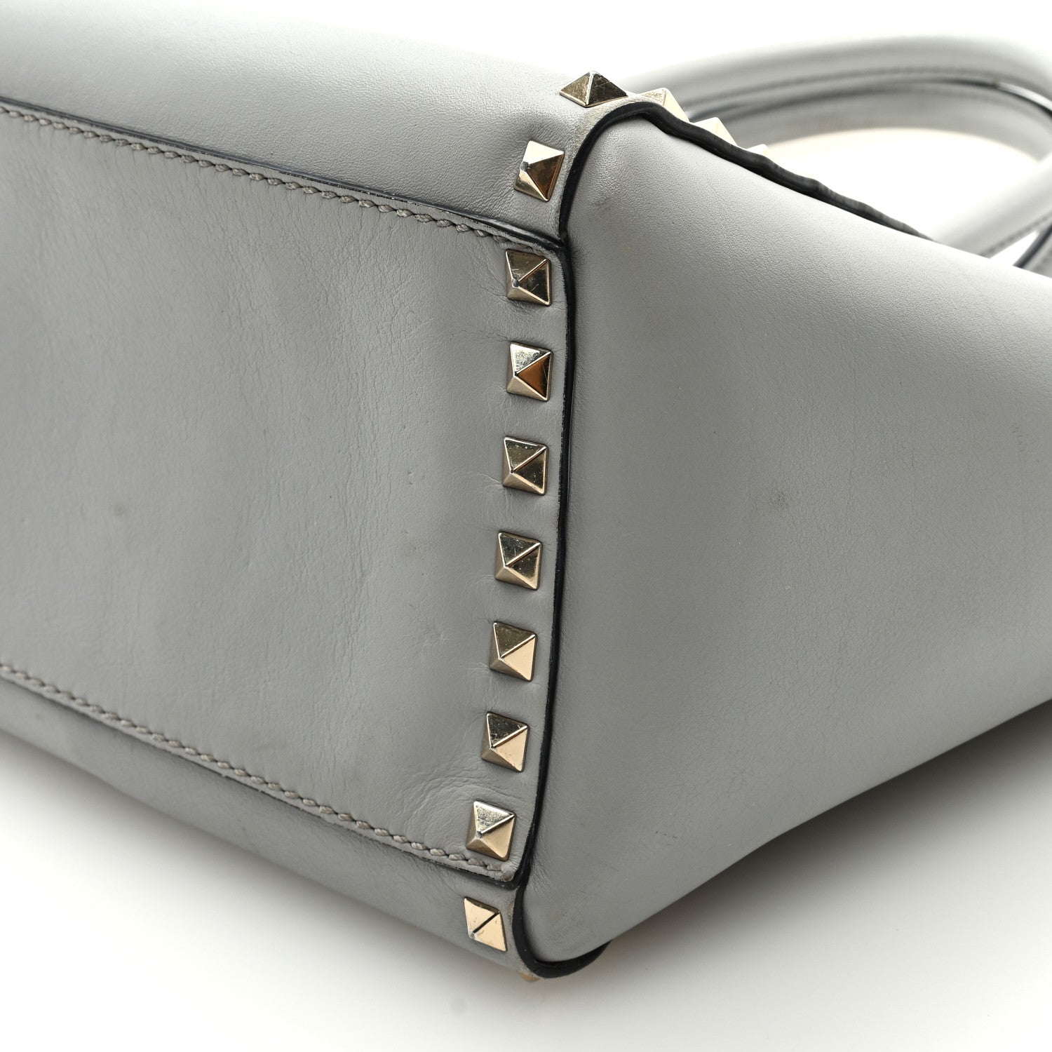 Valentino Garavani Vitello Small Rockstud Double Handle Tote Grey 8 of 9