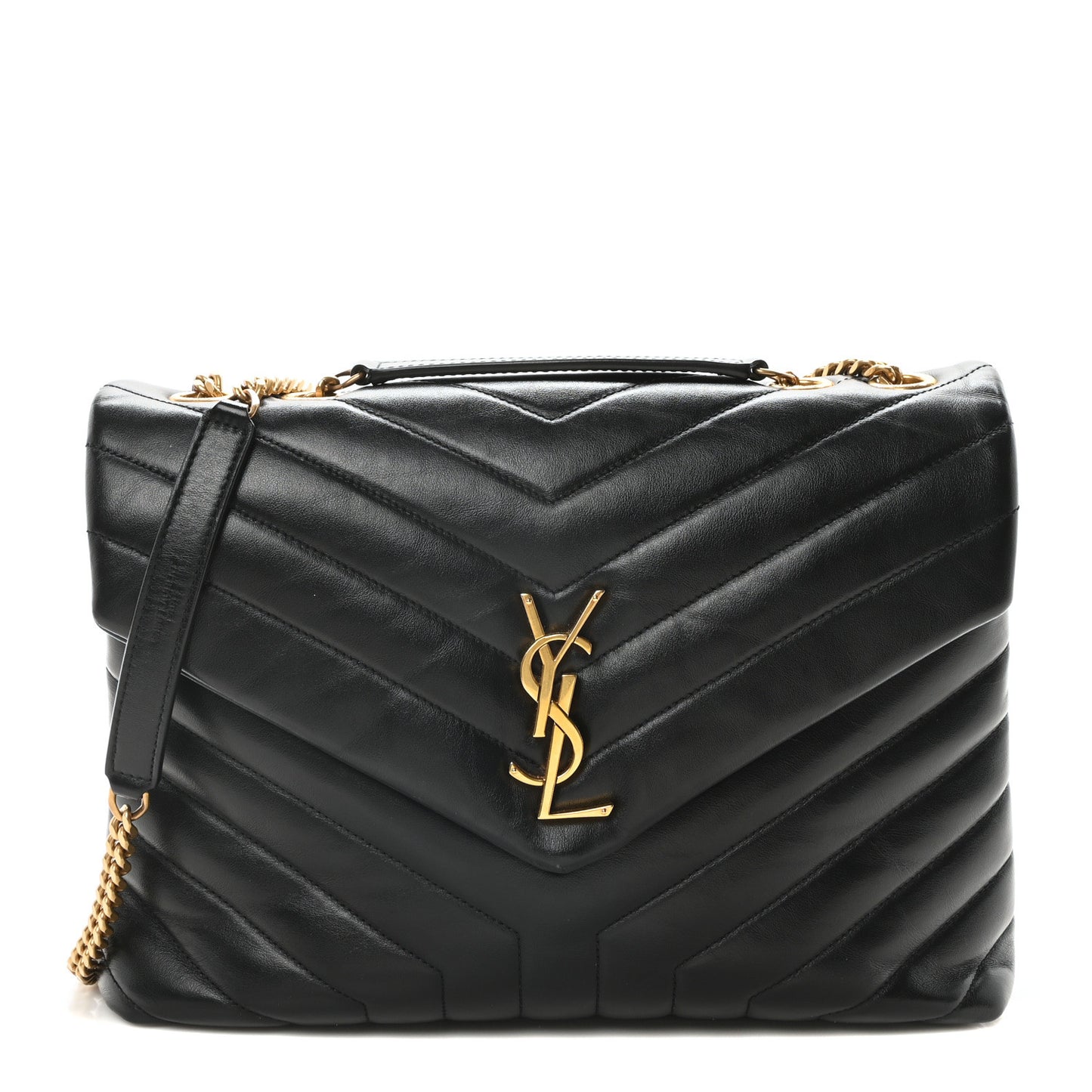 Calfskin Y Quilted Monogram Medium Loulou Chain Satchel Black