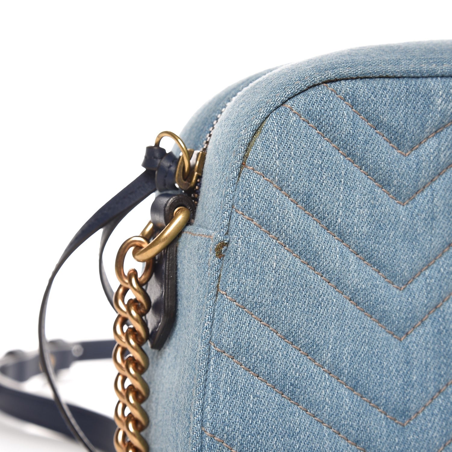 Gucci Denim Matelasse Small Pearly GG Marmont Chain Shoulder Bag Blue 8 of 10